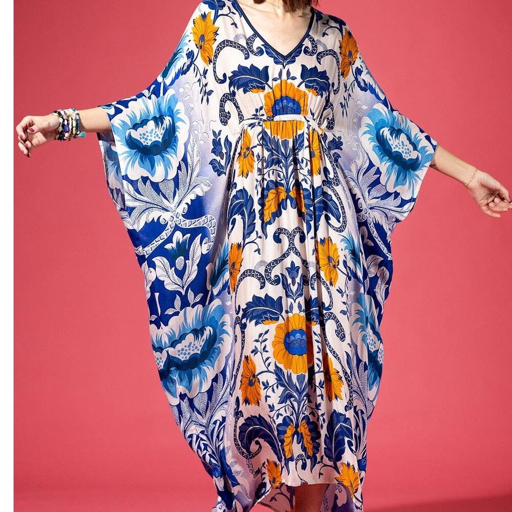 Mazarine Zinnia Floral Kaftan Dress OS